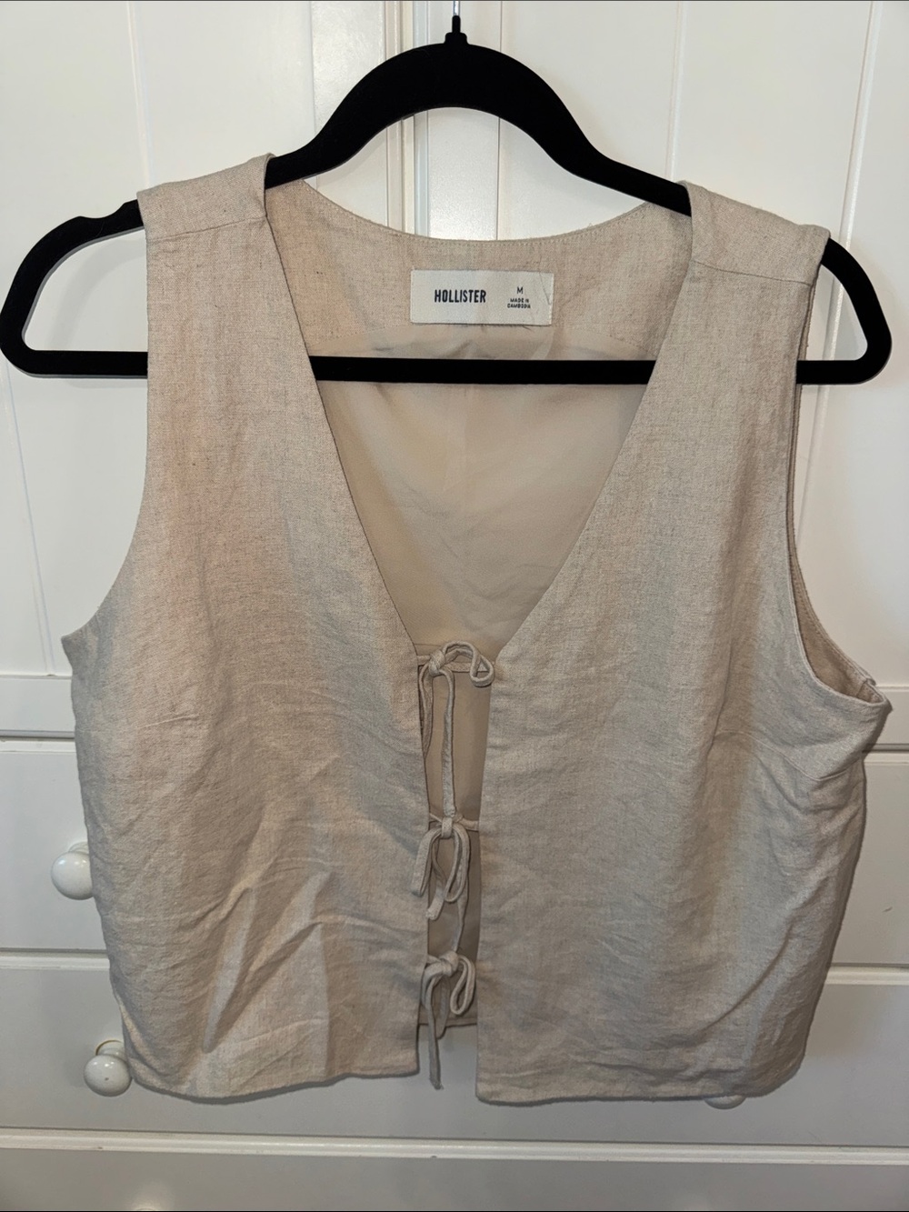 Hollister Neutral Beige Tie-Front Linen-Blend Camisole Vest